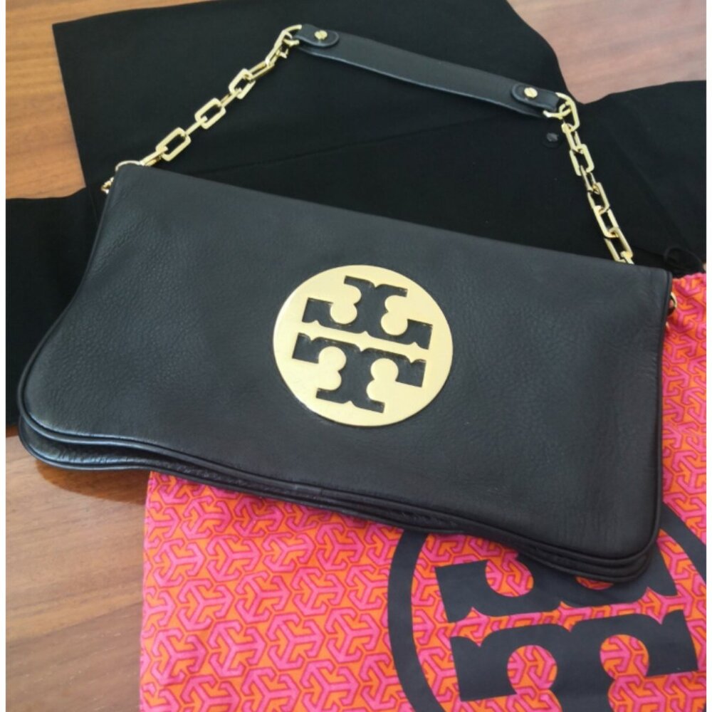 Tory Burch Black Flap Bag with Gold Chain